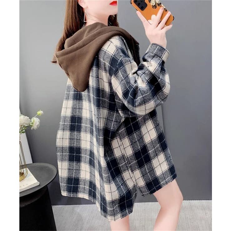 チェックフードシャツ レイヤード風シャツ | SUNSHINE CLOSET | 詳細画像1 