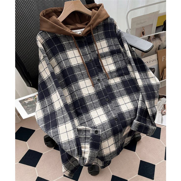 チェックフードシャツ レイヤード風シャツ | SUNSHINE CLOSET | 詳細画像14 