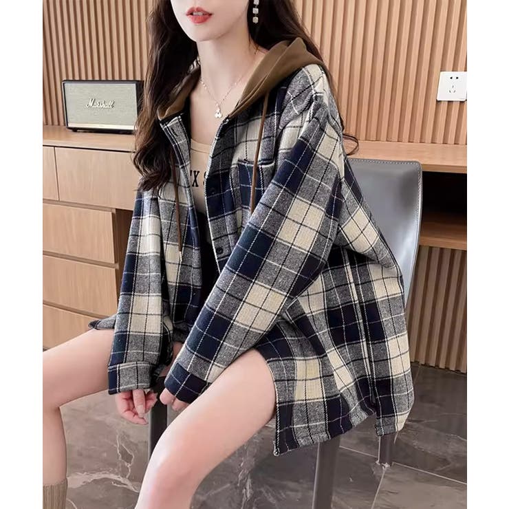 チェックフードシャツ レイヤード風シャツ | SUNSHINE CLOSET | 詳細画像4 