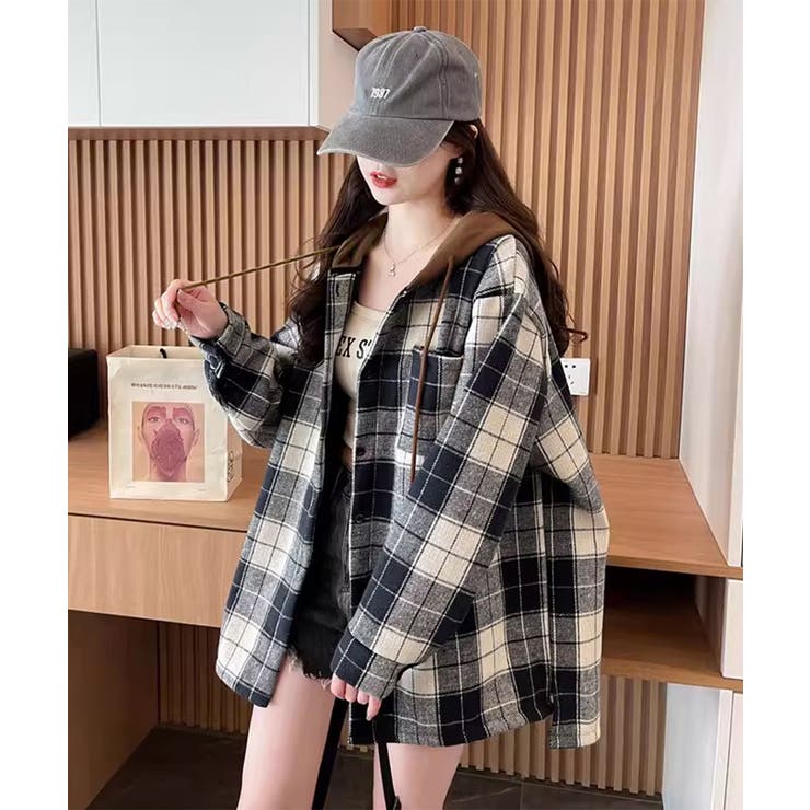 チェックフードシャツ レイヤード風シャツ | SUNSHINE CLOSET | 詳細画像5 