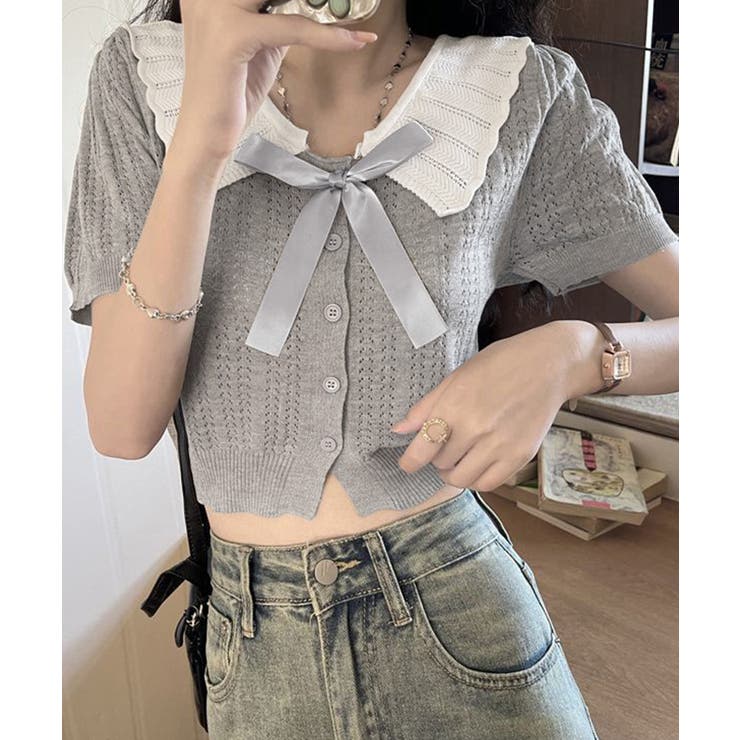セーラー襟サマーニットレディース 大人可愛いショート丈ニットトップス春夏おしゃれ… | SUNSHINE CLOSET | 詳細画像3 