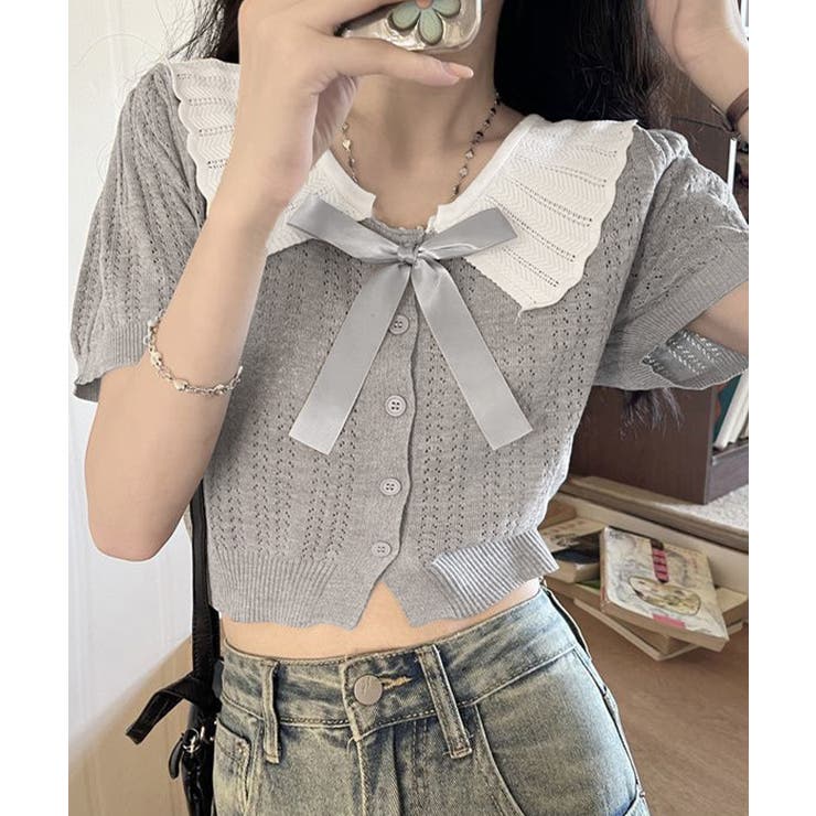 セーラー襟サマーニットレディース 大人可愛いショート丈ニットトップス春夏おしゃれ… | SUNSHINE CLOSET | 詳細画像4 