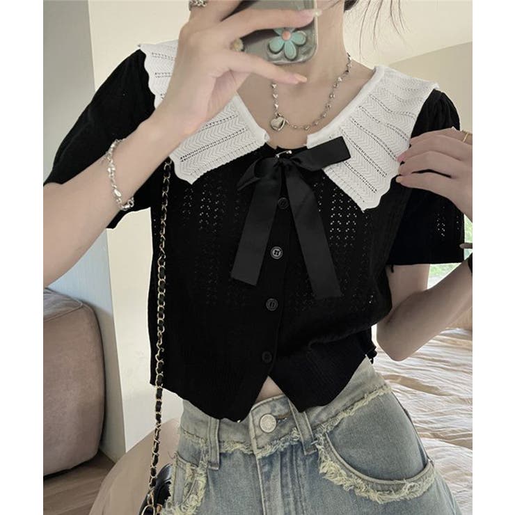 セーラー襟サマーニットレディース 大人可愛いショート丈ニットトップス春夏おしゃれ… | SUNSHINE CLOSET | 詳細画像7 