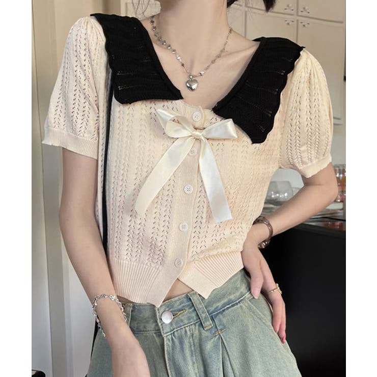 セーラー襟サマーニットレディース 大人可愛いショート丈ニットトップス春夏おしゃれ… | SUNSHINE CLOSET | 詳細画像8 