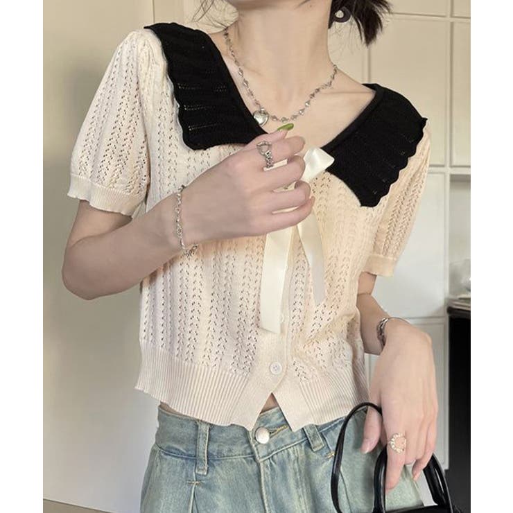 セーラー襟サマーニットレディース 大人可愛いショート丈ニットトップス春夏おしゃれ… | SUNSHINE CLOSET | 詳細画像9 