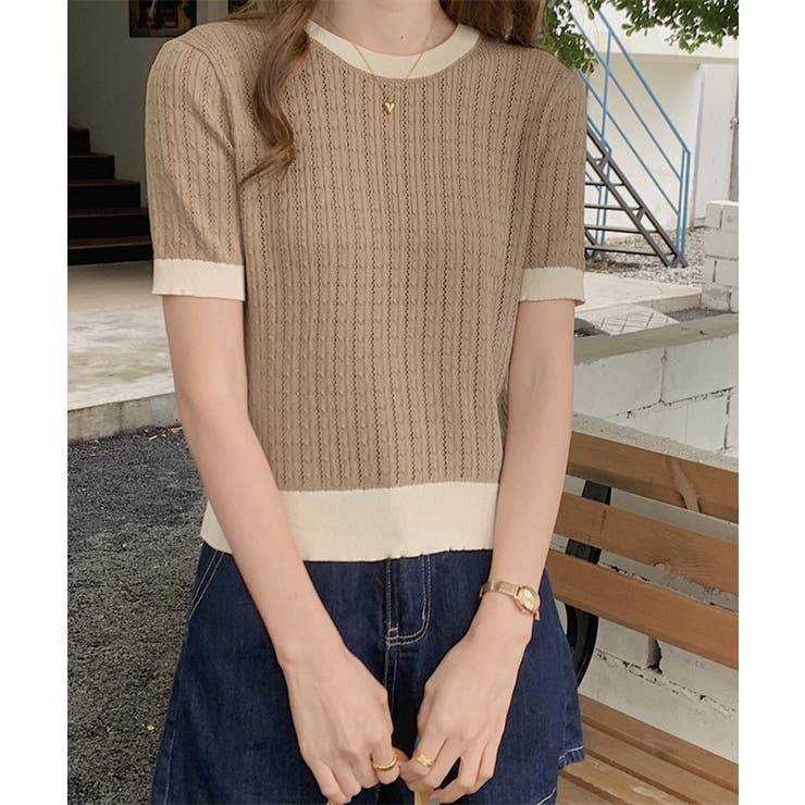 レトロ可愛い配色 パイピングリブニットプルオーバー クルーネックコンパクトニット… | SUNSHINE CLOSET | 詳細画像14 