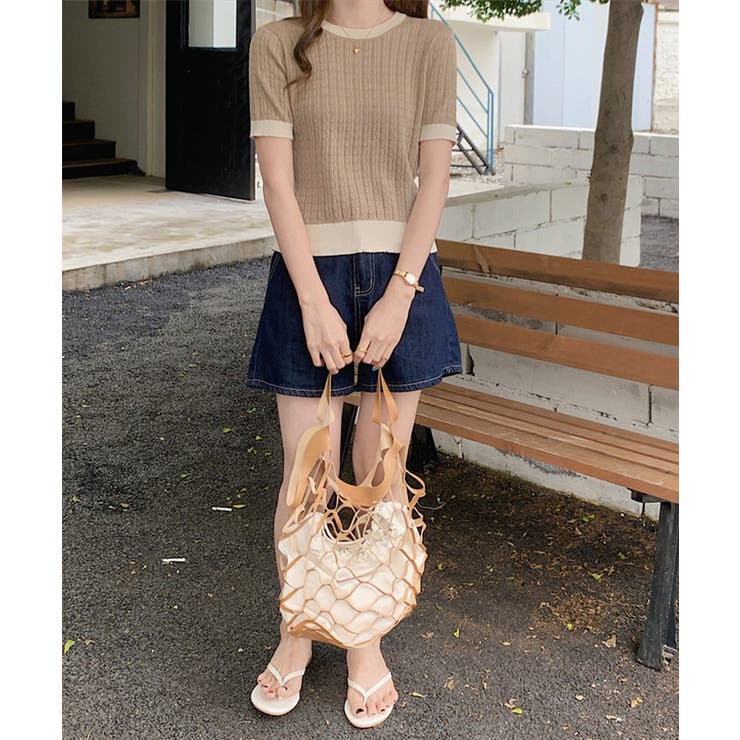 レトロ可愛い配色 パイピングリブニットプルオーバー クルーネックコンパクトニット… | SUNSHINE CLOSET | 詳細画像16 