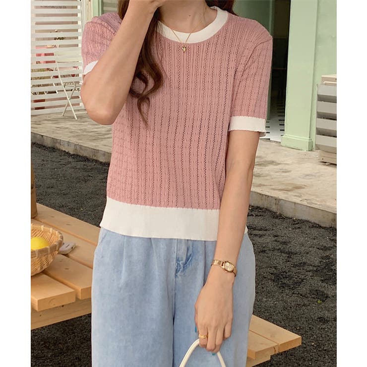 レトロ可愛い配色 パイピングリブニットプルオーバー クルーネックコンパクトニット… | SUNSHINE CLOSET | 詳細画像17 