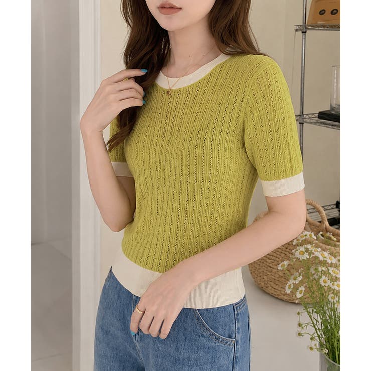 レトロ可愛い配色 パイピングリブニットプルオーバー クルーネックコンパクトニット… | SUNSHINE CLOSET | 詳細画像21 