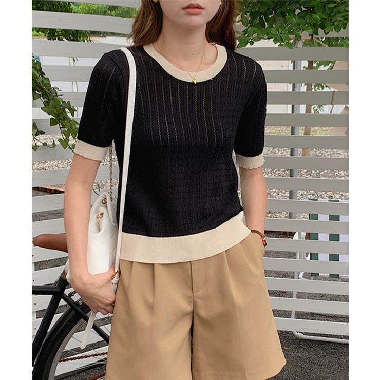 レトロ可愛い配色 パイピングリブニットプルオーバー クルーネックコンパクトニット… | SUNSHINE CLOSET | 詳細画像24 