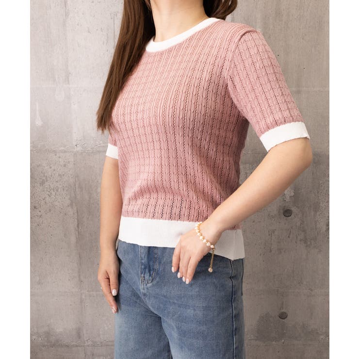 レトロ可愛い配色 パイピングリブニットプルオーバー クルーネックコンパクトニット… | SUNSHINE CLOSET | 詳細画像30 