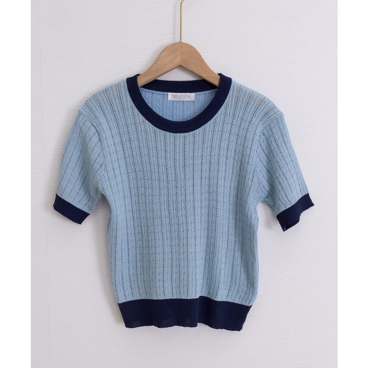 レトロ可愛い配色 パイピングリブニットプルオーバー クルーネックコンパクトニット… | SUNSHINE CLOSET | 詳細画像32 