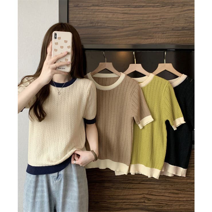 レトロ可愛い配色 パイピングリブニットプルオーバー クルーネックコンパクトニット… | SUNSHINE CLOSET | 詳細画像4 