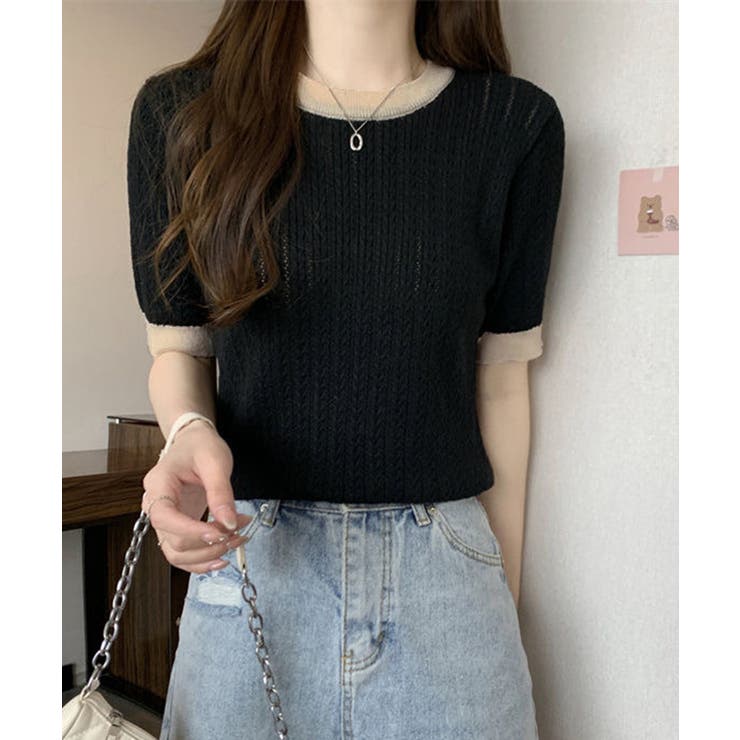 レトロ可愛い配色 パイピングリブニットプルオーバー クルーネックコンパクトニット… | SUNSHINE CLOSET | 詳細画像5 