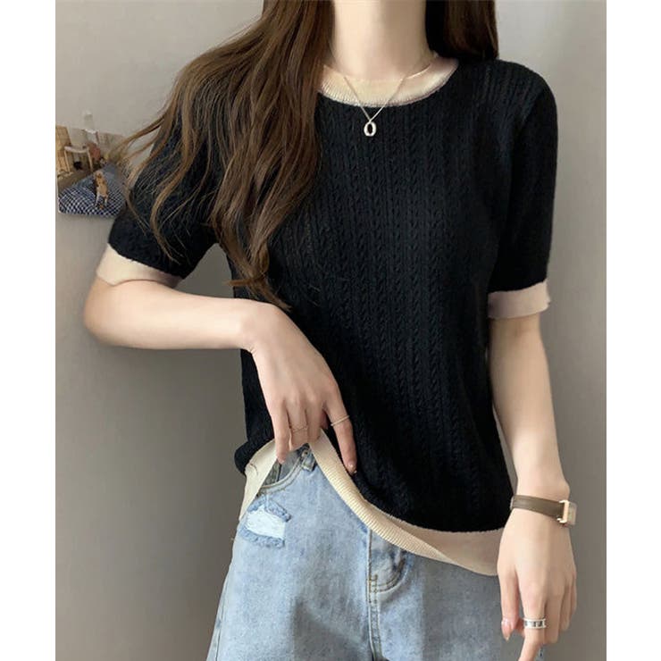 レトロ可愛い配色 パイピングリブニットプルオーバー クルーネックコンパクトニット… | SUNSHINE CLOSET | 詳細画像7 