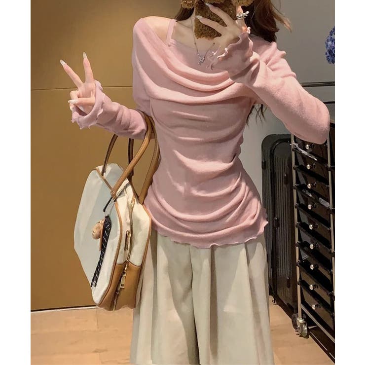 フェミニンオフショルダートップス春秋 レディース ドレープネックカットソーメロウ… | SUNSHINE CLOSET | 詳細画像4 