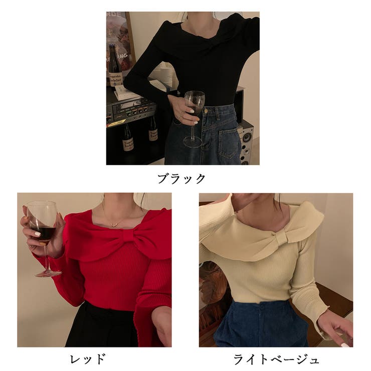 ビッグリボンニットトップスレディース秋冬 | SUNSHINE CLOSET | 詳細画像2 