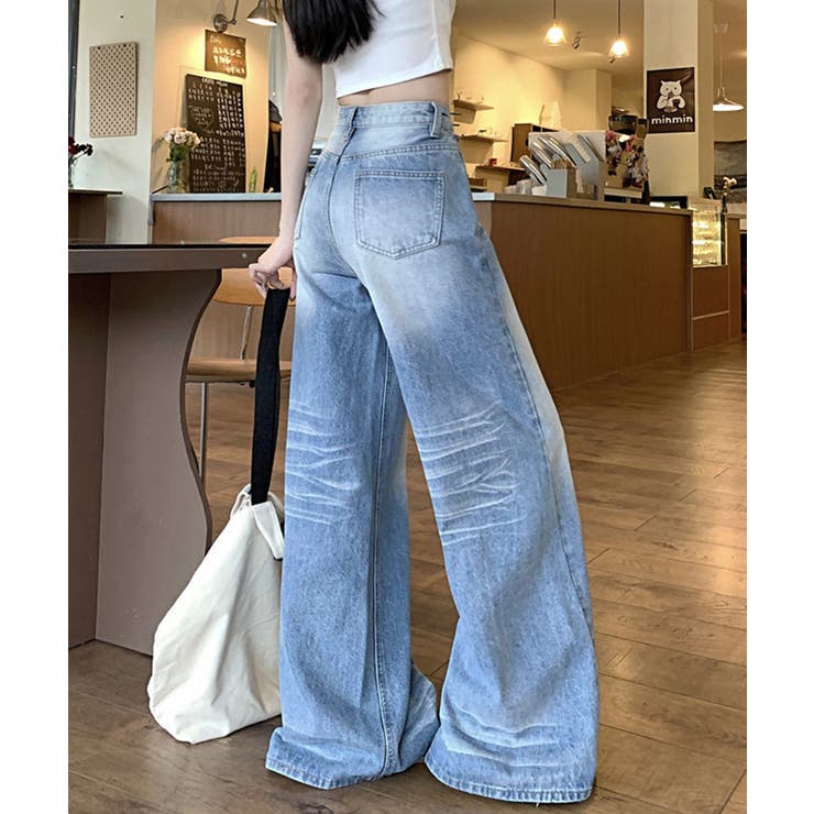 ワイドパンツ デニム ハイウエスト ウォッシュ加工 脚長 大人 楽天市場】デニムパンツ ボトムス ワイド ウォッシュ加工 送料