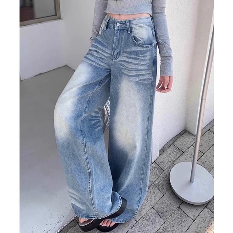 Y's アシンメトリー ワイドデニム ウォッシュ加工 サイズ1 ウォッシュ加工デニムパンツ ワイドデニム[品番：AGCW0006425