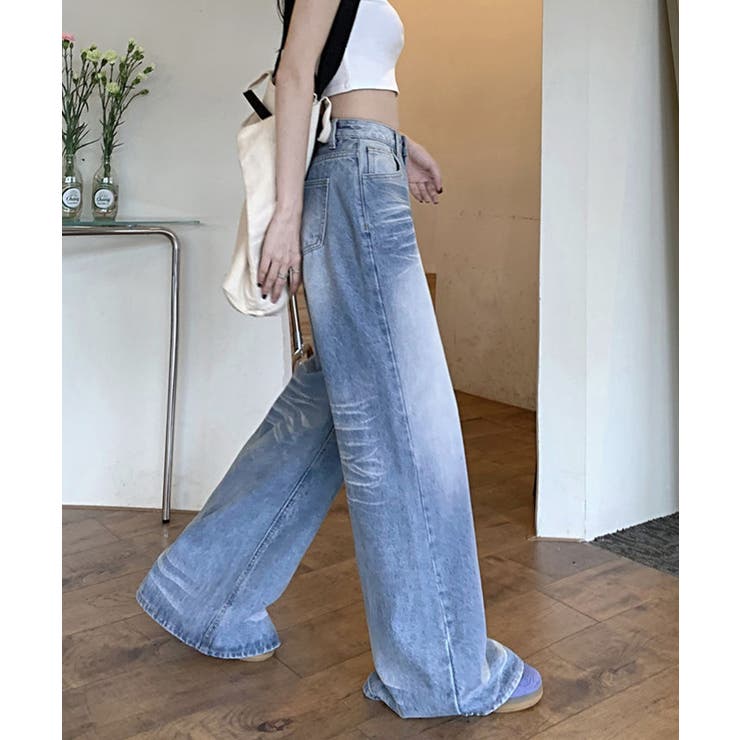 ウォッシュ加工デニムパンツ ワイドデニム[品番：AGCW0006425
