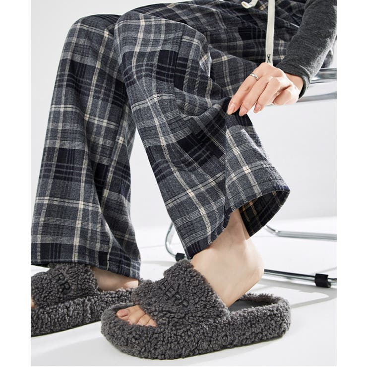 美品　ウエストリブ　チェック柄ワイドパンツ Jines パンツ ウエストリブチェックワイドパンツ レディース