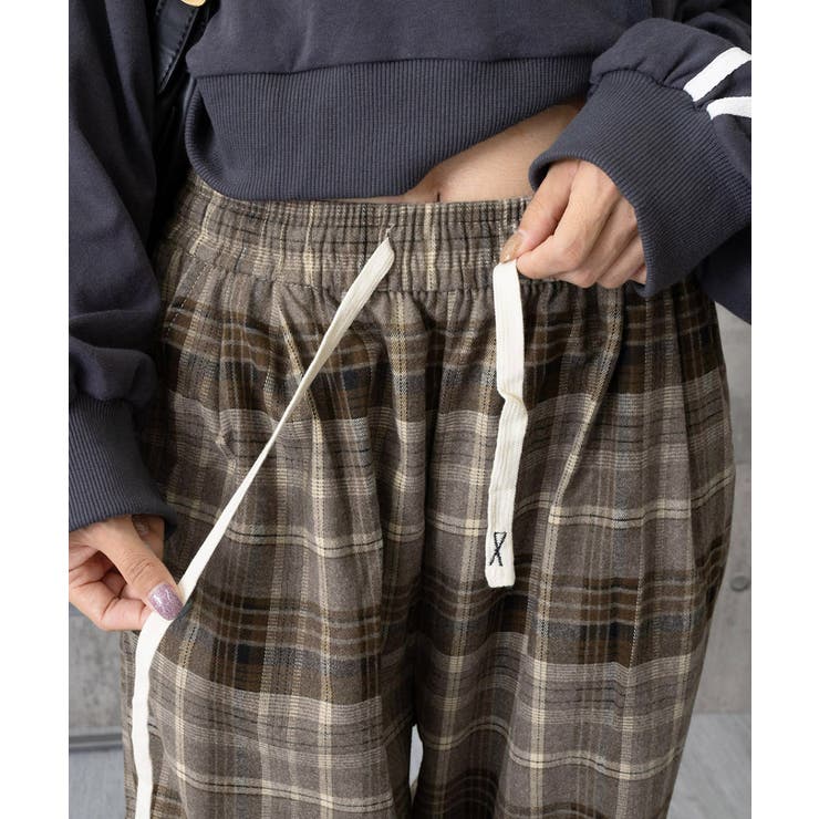 チェック柄パンツハイウエストワイドパンツ[品番：AGCW0006977