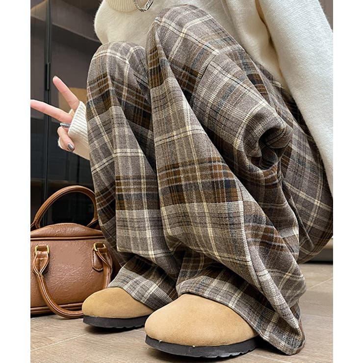 チェック柄パンツハイウエストワイドパンツ | SUNSHINE CLOSET | 詳細画像3 