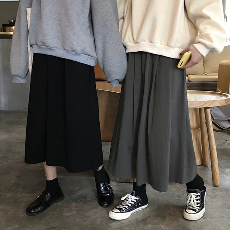Aライン ロングスカート フレアスカート黒[品番：AGCW0001856