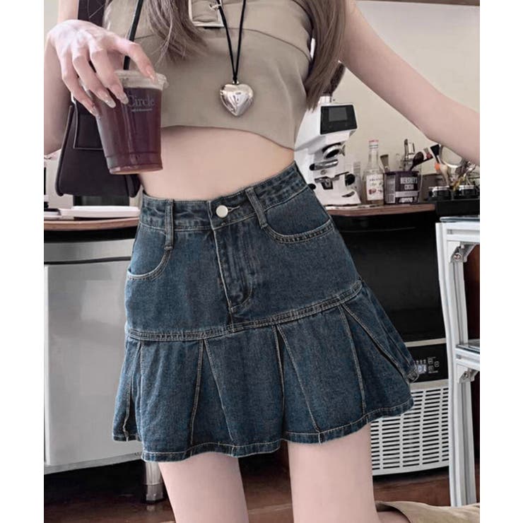 ☆韓国の人気☆【AGNEL】☆Denim Skir.t☆スカート☆ プリーツデニムスカートミニスカート韓国風[品番：AGCW0005859