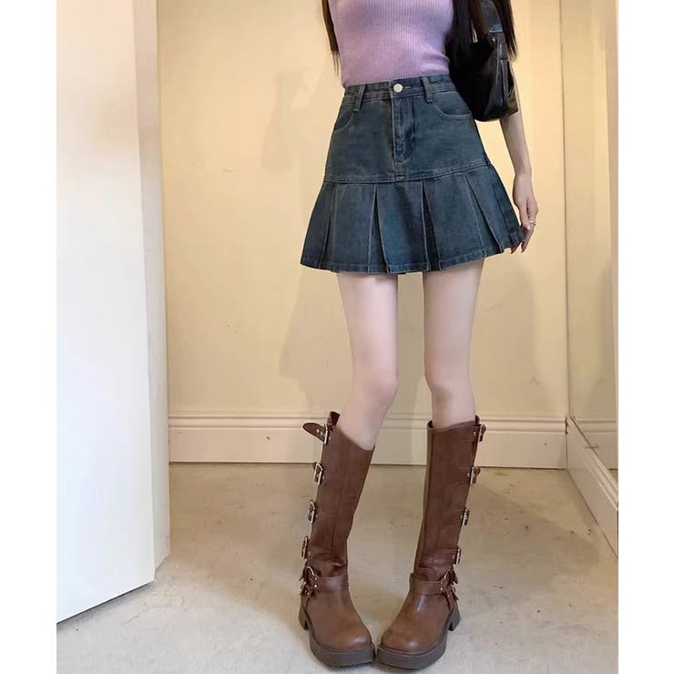 プリーツデニムスカートミニスカート韓国風 | SUNSHINE CLOSET | 詳細画像8 