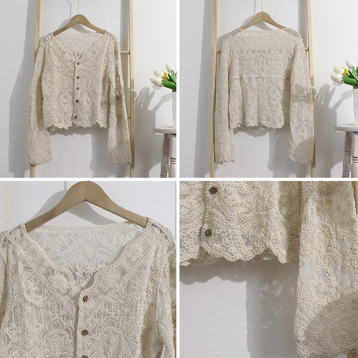 レースブラウス カーディガン Vネック 春 春服  韓国ファッション 韓国 | SUNSHINE CLOSET | 詳細画像3 