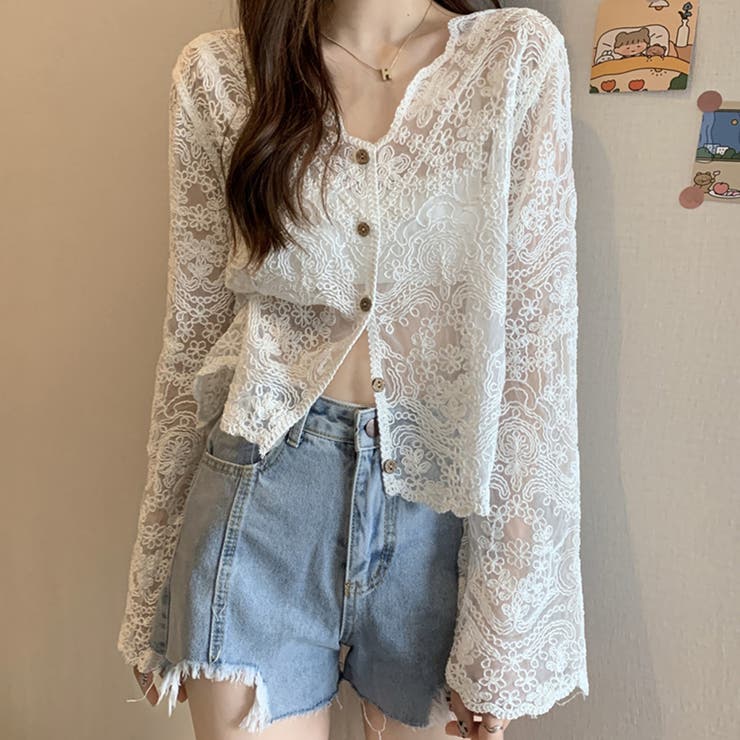 レースブラウス カーディガン Vネック 春 春服  韓国ファッション 韓国 | SUNSHINE CLOSET | 詳細画像5 