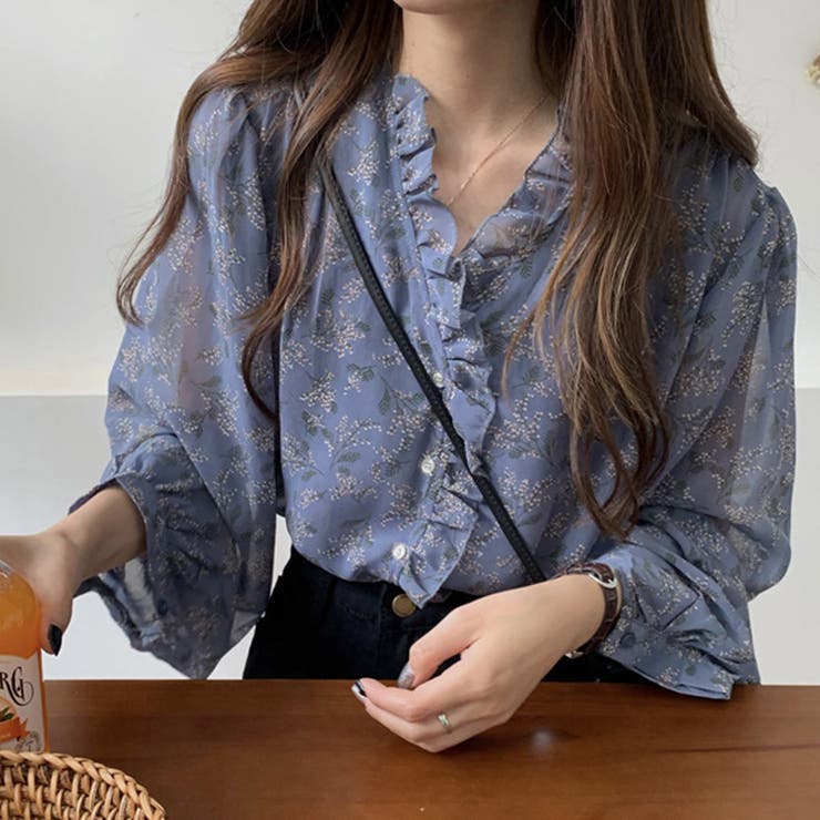 襟フリル シースルー 花柄ブラウス 女性 | SUNSHINE CLOSET | 詳細画像1 