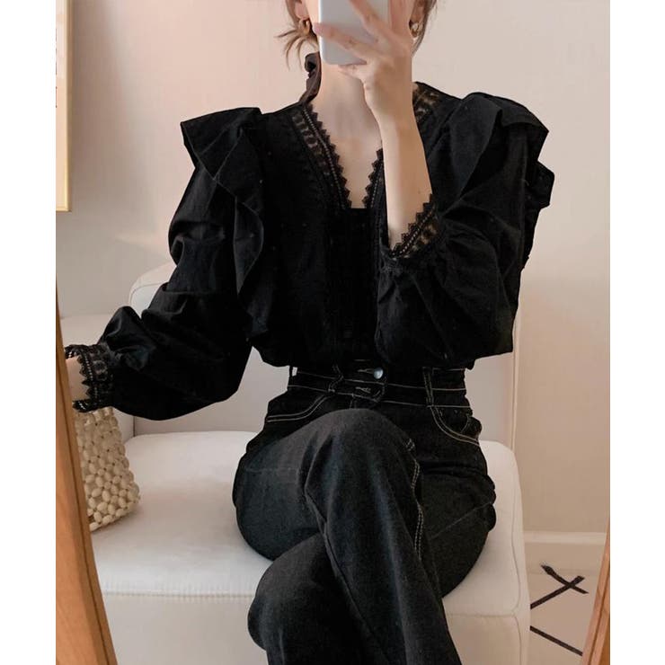 フリルブラウス レース切替ブラウス 薄手 | SUNSHINE CLOSET | 詳細画像11 