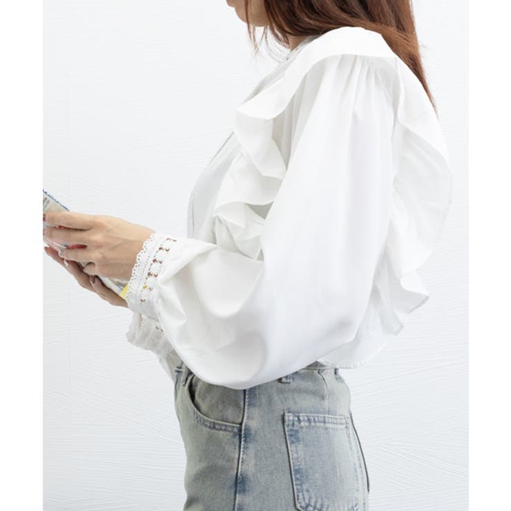 フリルブラウス レース切替ブラウス 薄手 | SUNSHINE CLOSET | 詳細画像14 