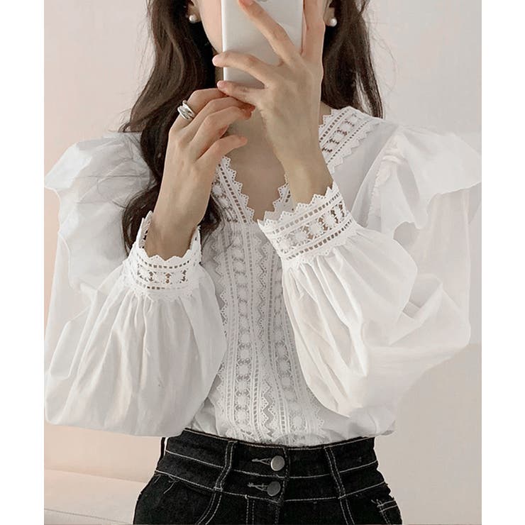 フリルブラウス レース切替ブラウス 薄手 | SUNSHINE CLOSET | 詳細画像2 