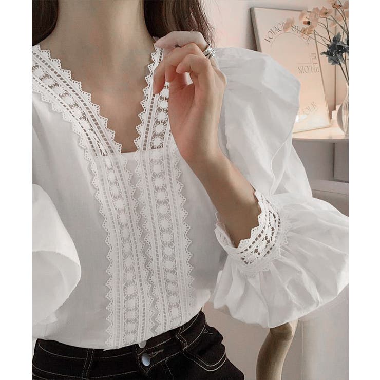 フリルブラウス レース切替ブラウス 薄手 | SUNSHINE CLOSET | 詳細画像3 