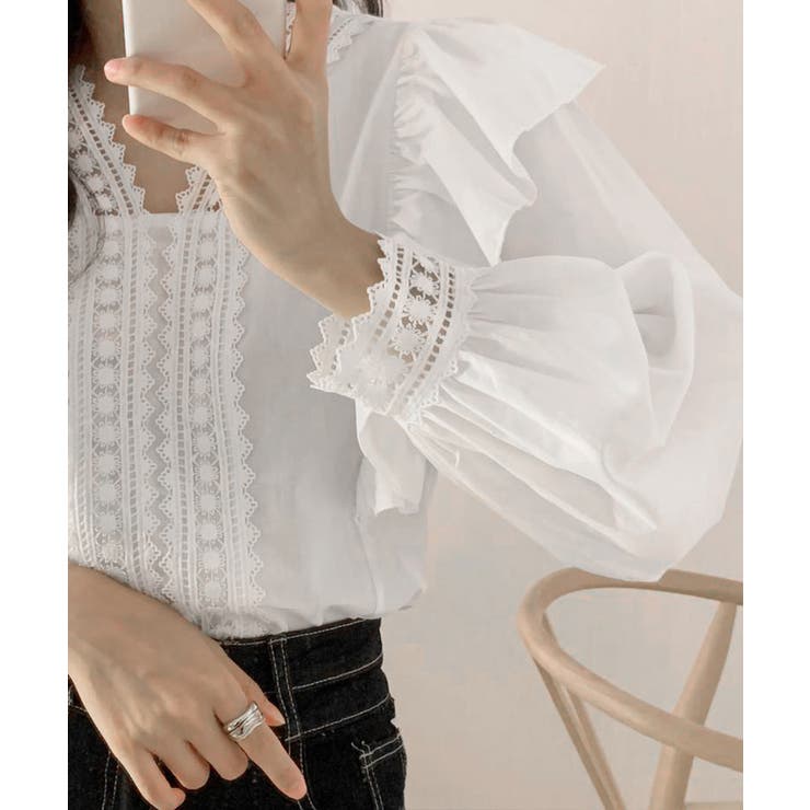 フリルブラウス レース切替ブラウス 薄手 | SUNSHINE CLOSET | 詳細画像4 