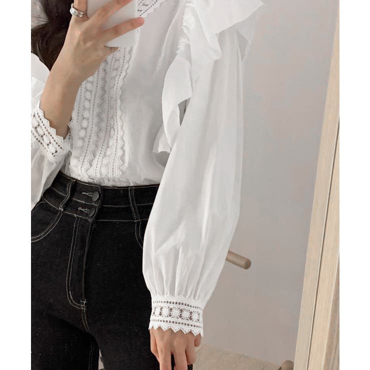 フリルブラウス レース切替ブラウス 薄手 | SUNSHINE CLOSET | 詳細画像5 