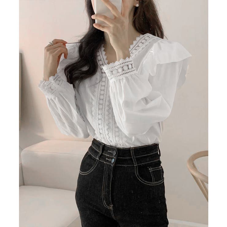 フリルブラウス レース切替ブラウス 薄手 | SUNSHINE CLOSET | 詳細画像6 