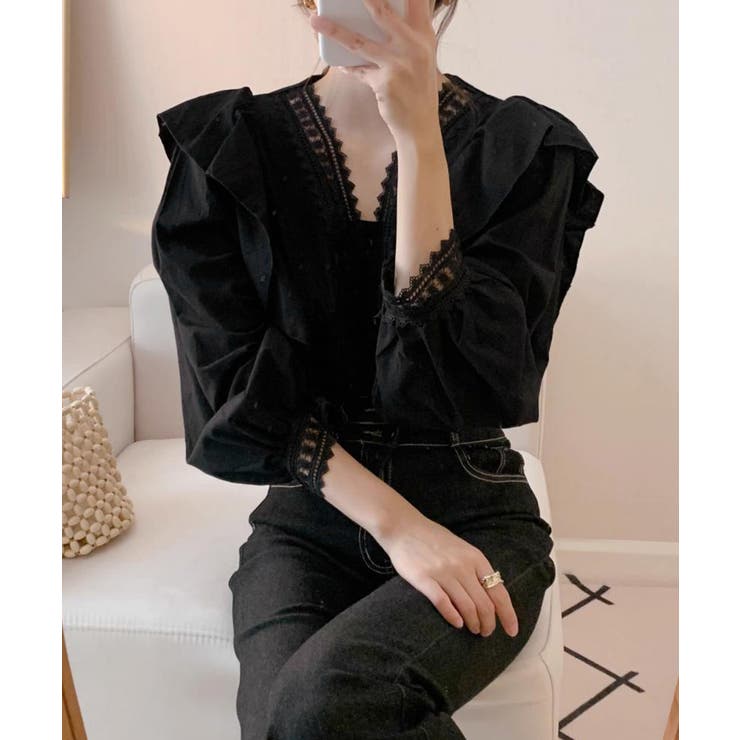 フリルブラウス レース切替ブラウス 薄手 | SUNSHINE CLOSET | 詳細画像7 