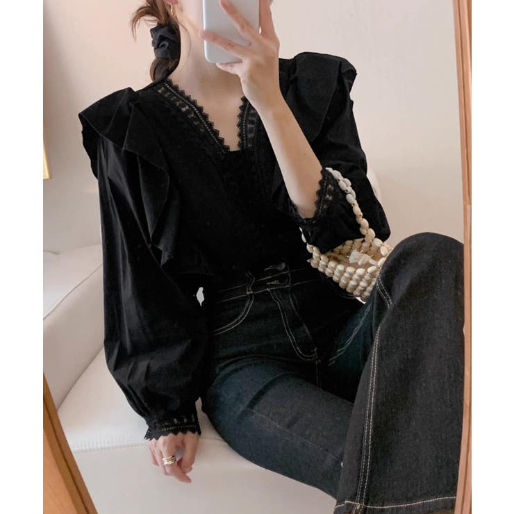 フリルブラウス レース切替ブラウス 薄手 | SUNSHINE CLOSET | 詳細画像9 