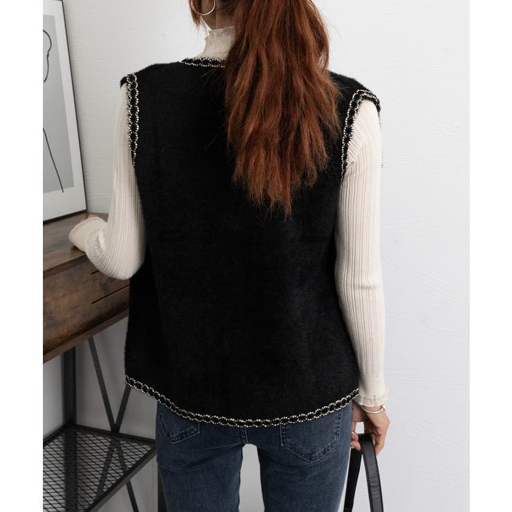 モヘア風ニットベストレディース韓国風秋服[品番：AGCW0005963