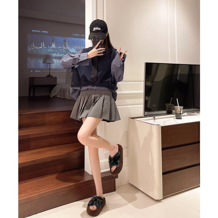 ファーサンダル 厚底韓国風ファースリッパ[品番:AGCW0006098 ファーサンダル 厚底韓国風ファースリッパ[品番:AGCW0006098