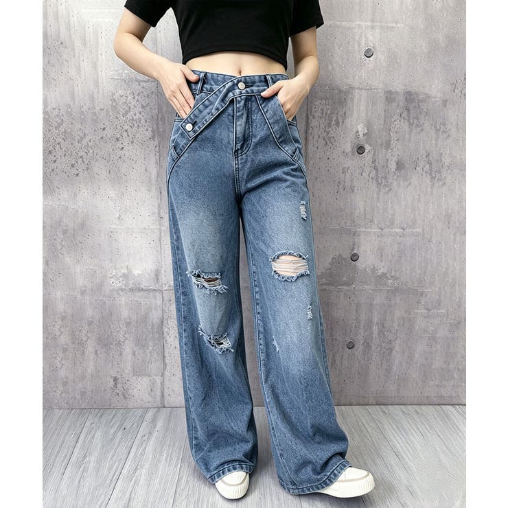 Y2Kダメージデニムパンツ レディース ハイウエスト | SUNSHINE CLOSET | 詳細画像11 