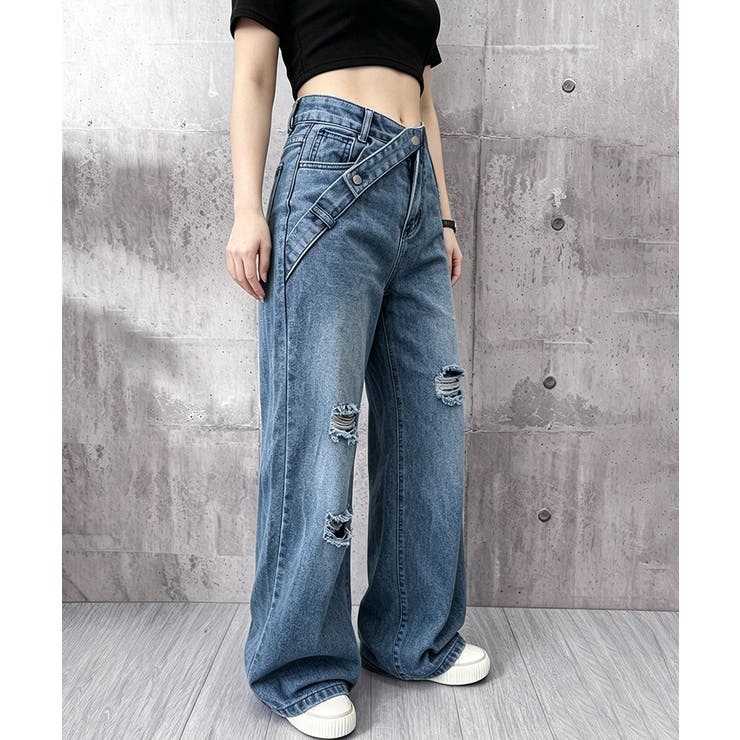 Y2Kダメージデニムパンツ レディース ハイウエスト | SUNSHINE CLOSET | 詳細画像12 