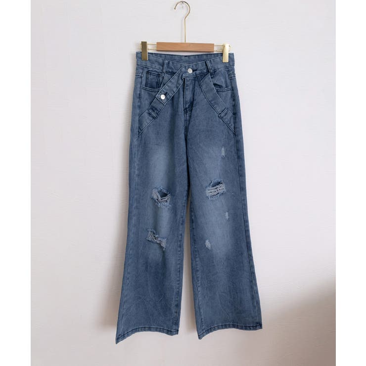 Y2Kダメージデニムパンツ レディース ハイウエスト | SUNSHINE CLOSET | 詳細画像14 