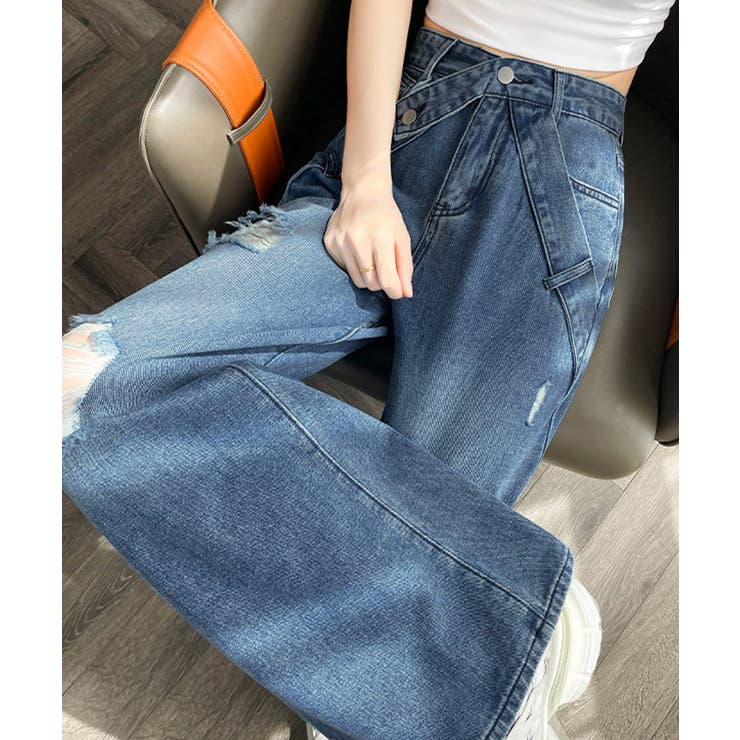 Y2Kダメージデニムパンツ レディース ハイウエスト | SUNSHINE CLOSET | 詳細画像5 