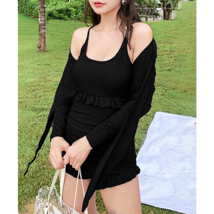 フリル付きスイムウェア クロスバックワンピース水着 カーディガン付き | SUNSHINE CLOSET | 詳細画像1 