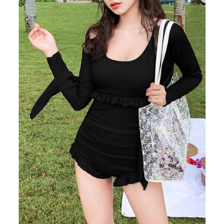 フリル付きスイムウェア クロスバックワンピース水着 カーディガン付き | SUNSHINE CLOSET | 詳細画像2 